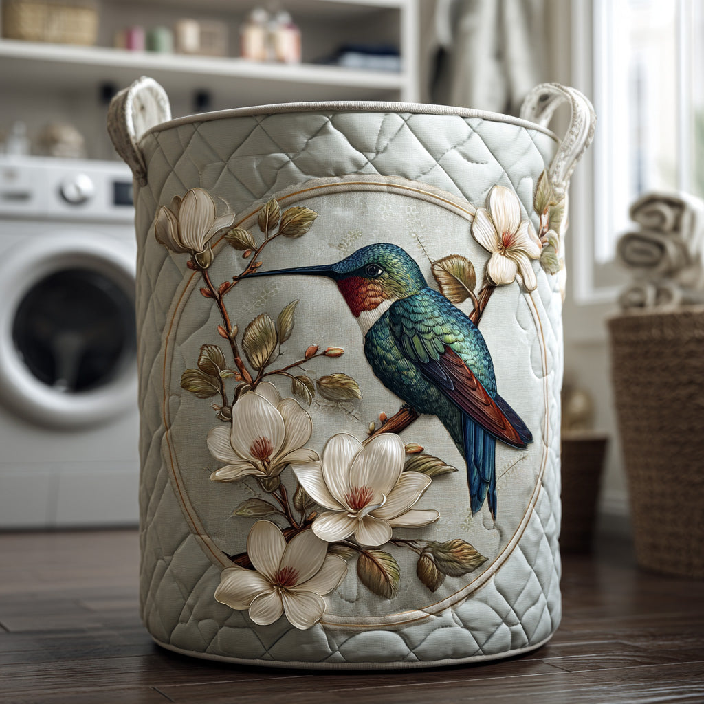 Amparo™ | Cesto de Ropa Acolchado Colibríes y Encaje