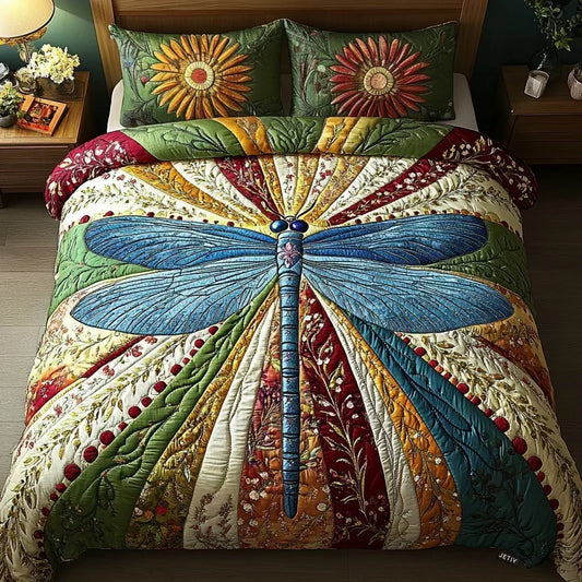 Delia | Colcha Acolchada Patchwork con Libélulas Doradas