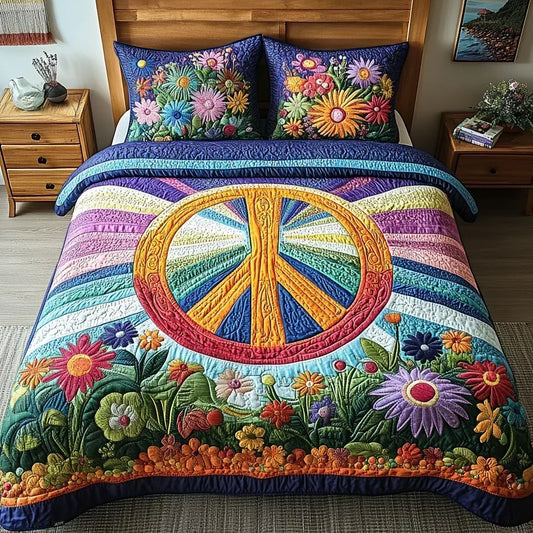 Mariola | Colcha Acolchada Tie-Dye con Símbolos de Paz