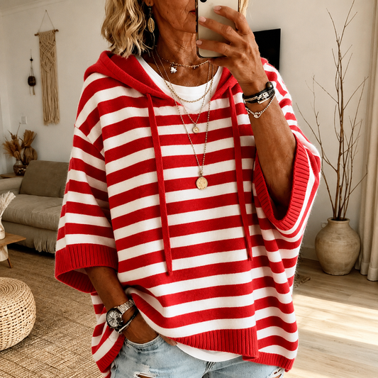 Concha | Jersey Poncho de Rayas Rojo