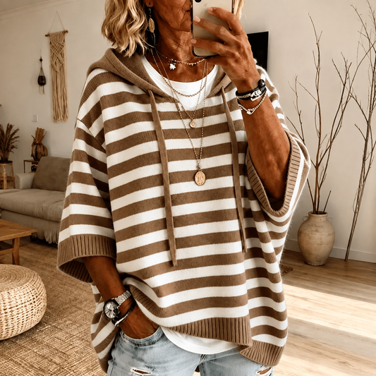 Eugenia | Jersey Poncho de Rayas Topo
