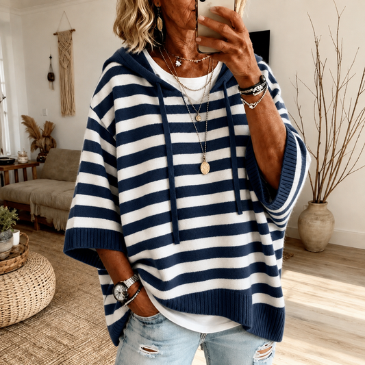 Reyes | Jersey Poncho de Rayas Azul Marino