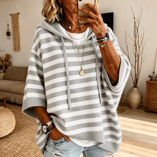 Yolanda | Jersey Poncho de Rayas Gris
