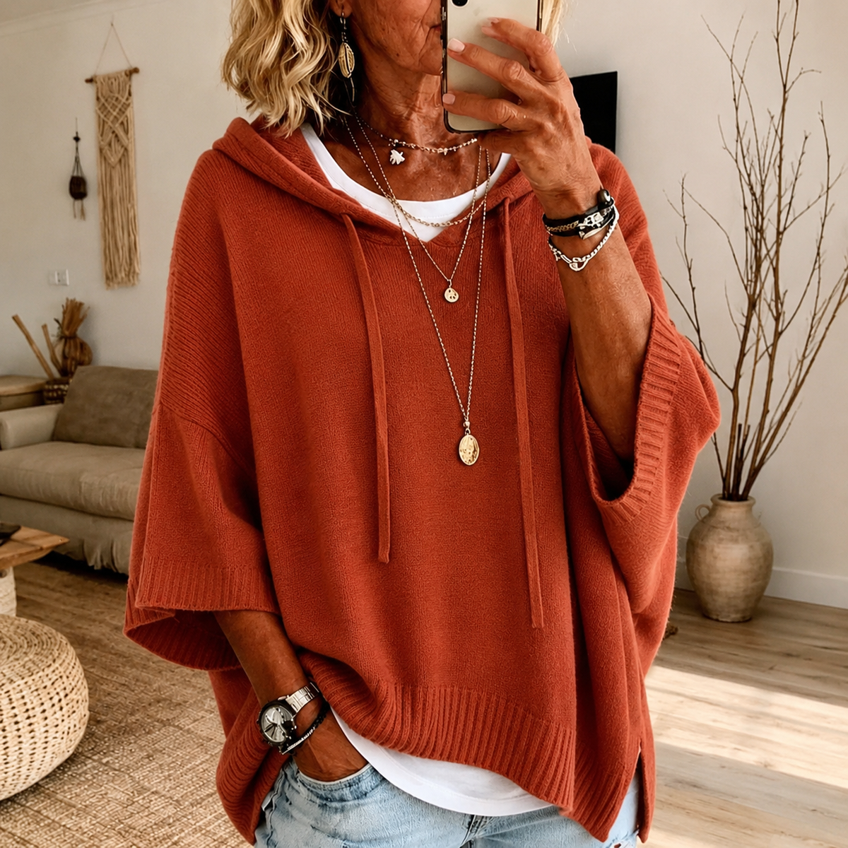 Fuensanta | Jersey Poncho Terracota