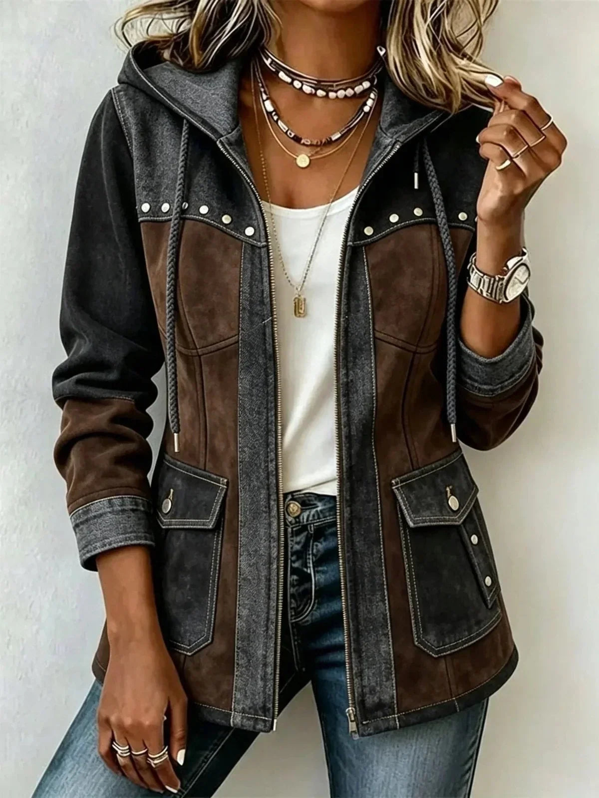 Loles | Chaqueta Bicolor con Capucha