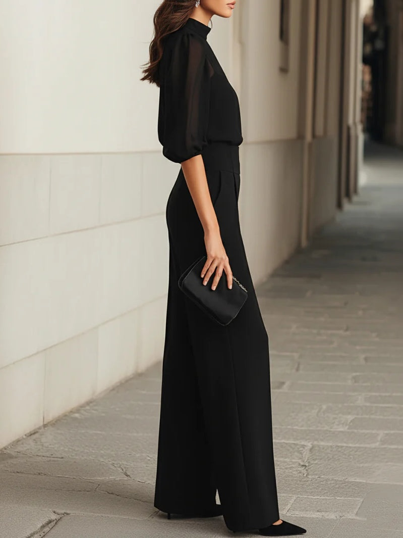 Valéria | Conjunto de Tres Piezas con Top Transparente y Pantalón Ancho