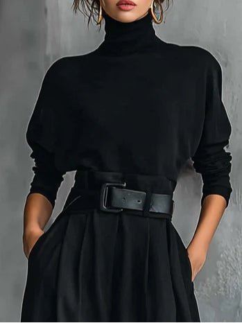 Adoración | Conjunto Negro de Top de Cuello Alto y Pantalón Ancho