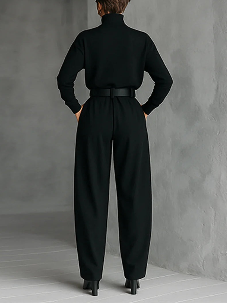 Adoración | Conjunto Negro de Top de Cuello Alto y Pantalón Ancho