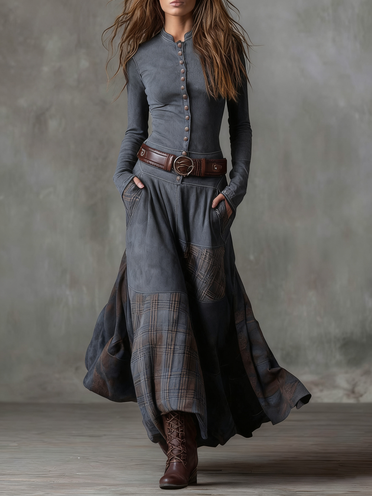 Sonsoles | Vestido Largo Boho Efecto Ante con Cinturón