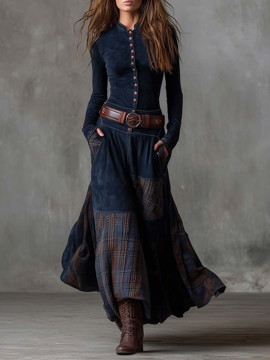 Sonsoles | Vestido Largo Boho Efecto Ante con Cinturón