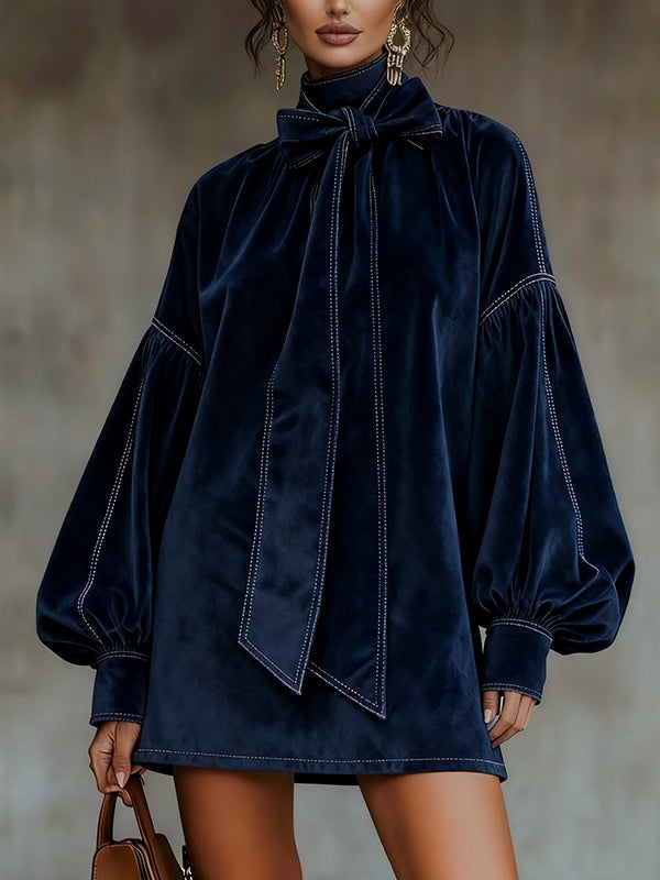 Loreto | Vestido Corto Azul Noche con Lazo al Cuello