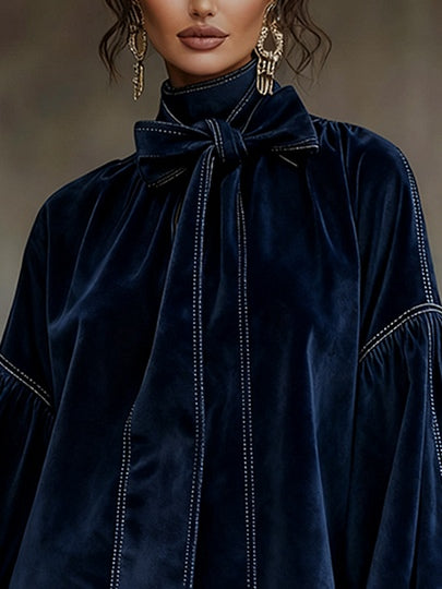Loreto | Vestido Corto Azul Noche con Lazo al Cuello