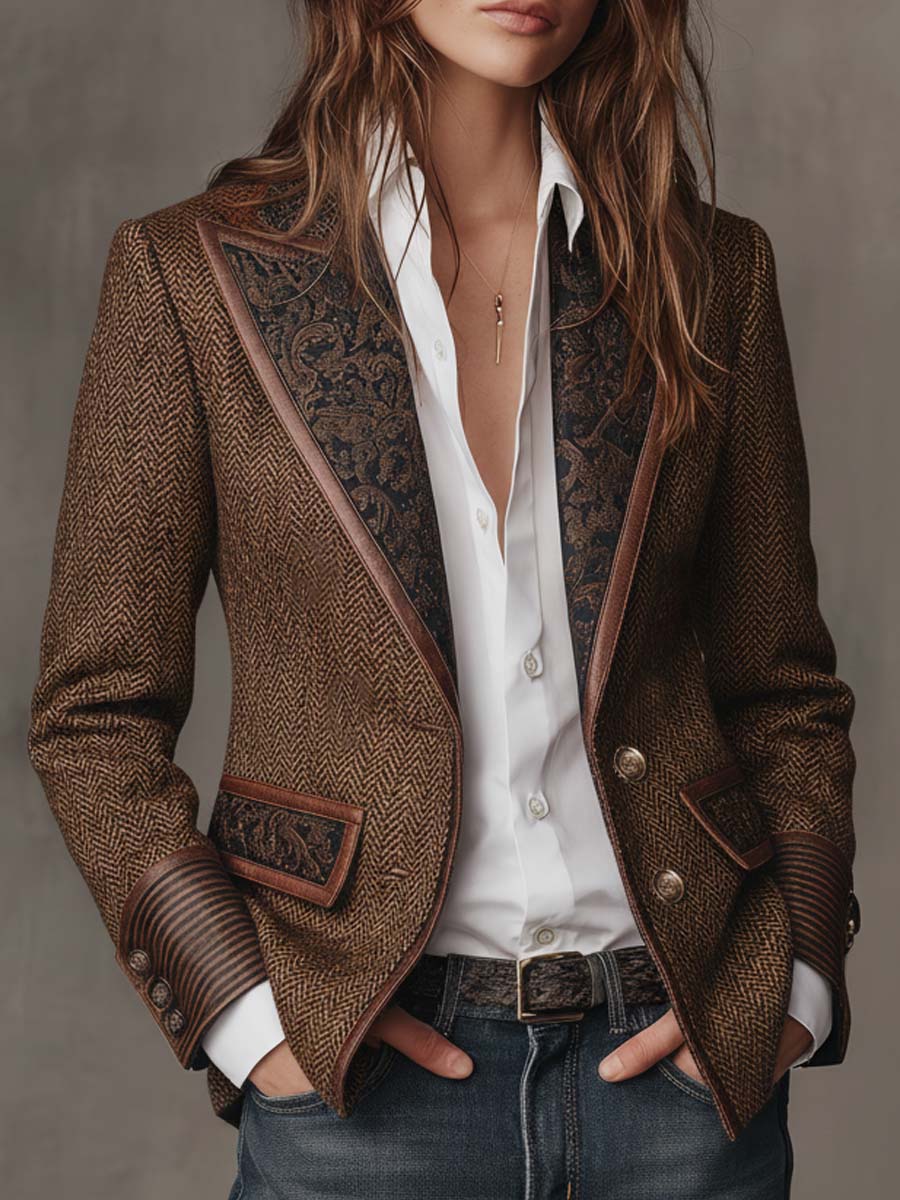 Gisela | Blazer con Paneles de Estampado Espiga