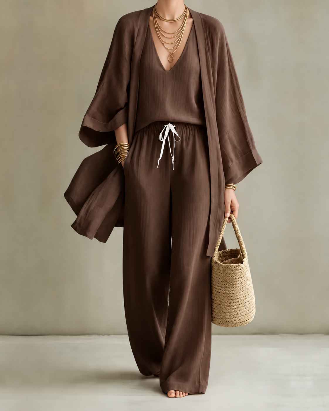 Beatriz™ | Conjunto de Tres Piezas Efecto Lino