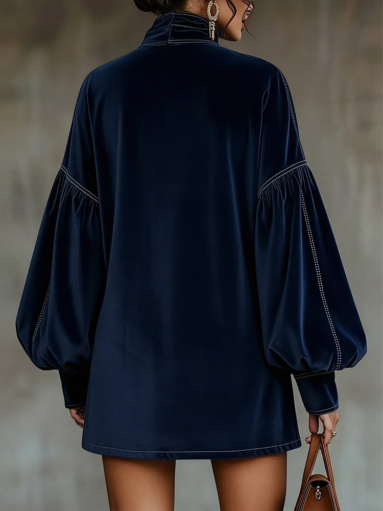 Loreto | Vestido Corto Azul Noche con Lazo al Cuello