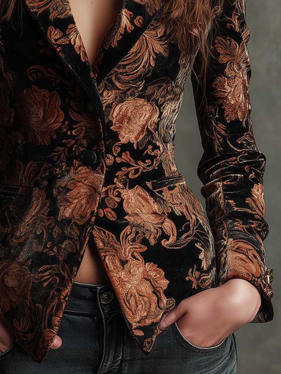 Berta | Blazer Sastre con Estampado Floral Negro y Bronce