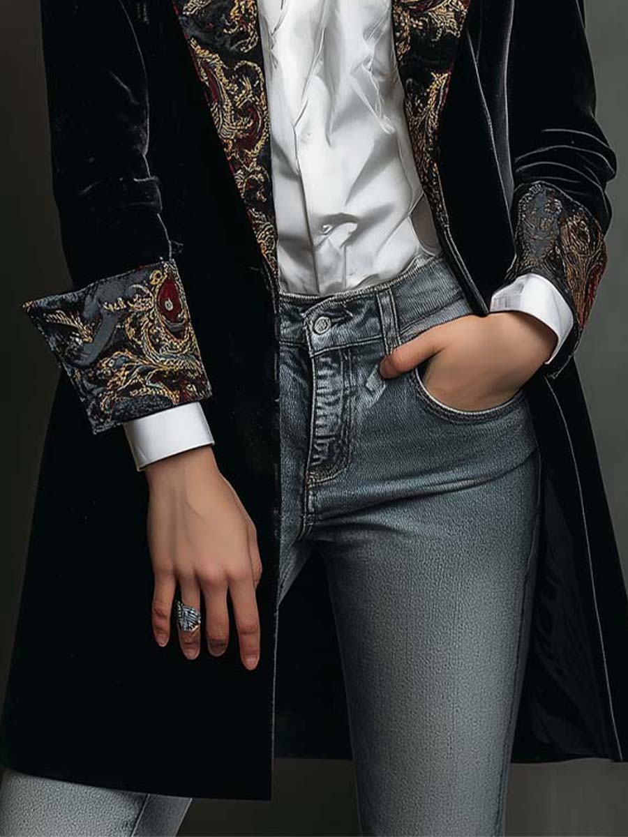 Leonor | Blazer Entallado con Estampado Barroco Negro