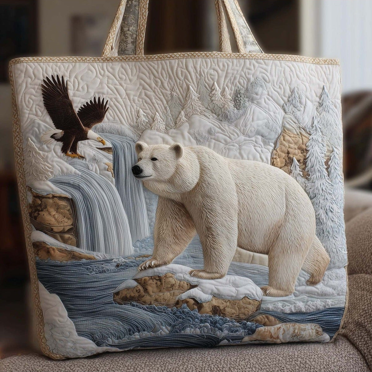 Bolso tote acolchado con escena invernal polar