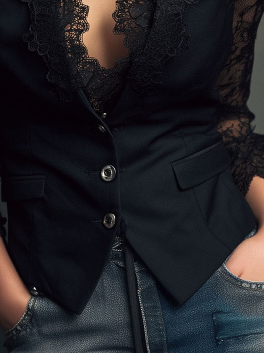 Consuelo | Blazer Negro con Mangas Semitransparentes