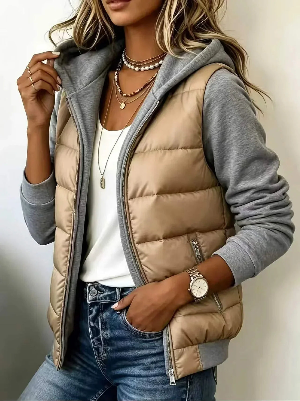Nati | Chaqueta Acolchada con Capucha y Bloques de Color