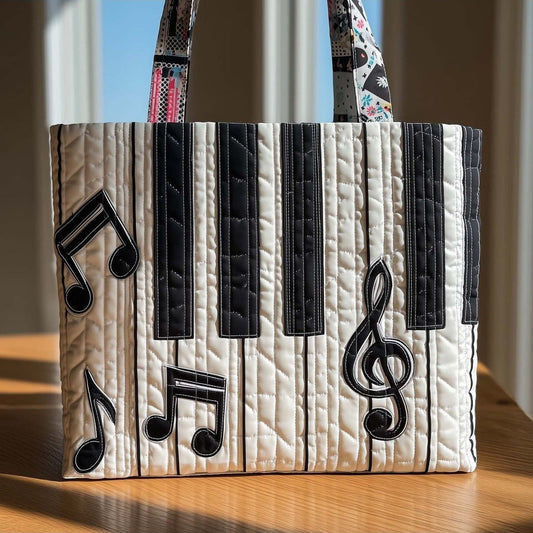 Bolso tote acolchado con piano y notas musicales