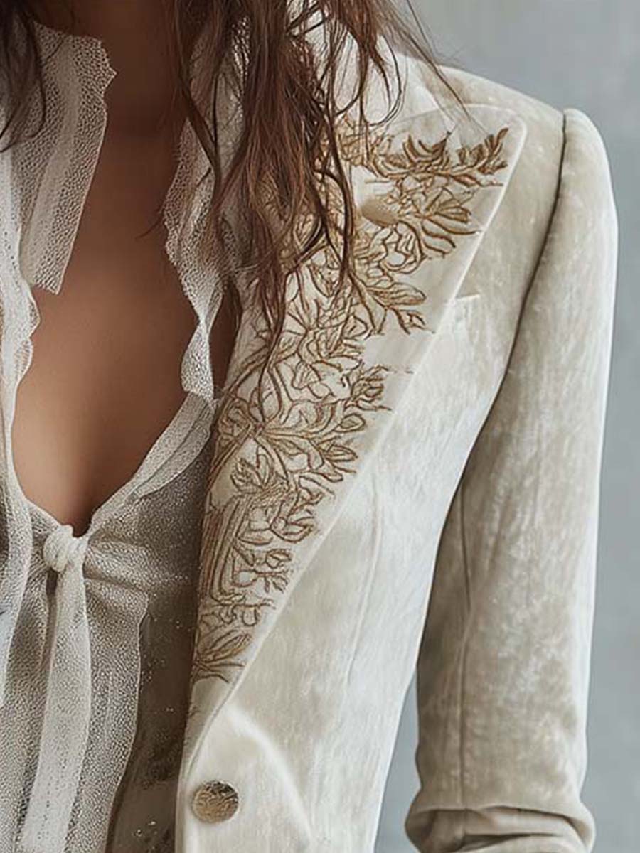Constanza | Blazer Sastre Bordado Marfil