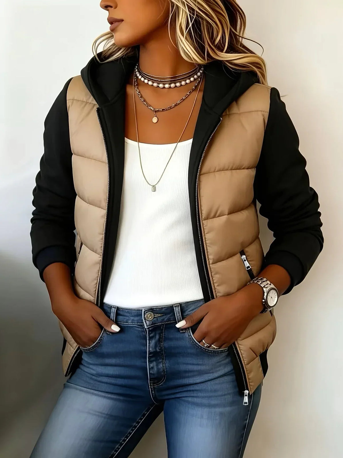 Nati | Chaqueta Acolchada con Capucha y Bloques de Color