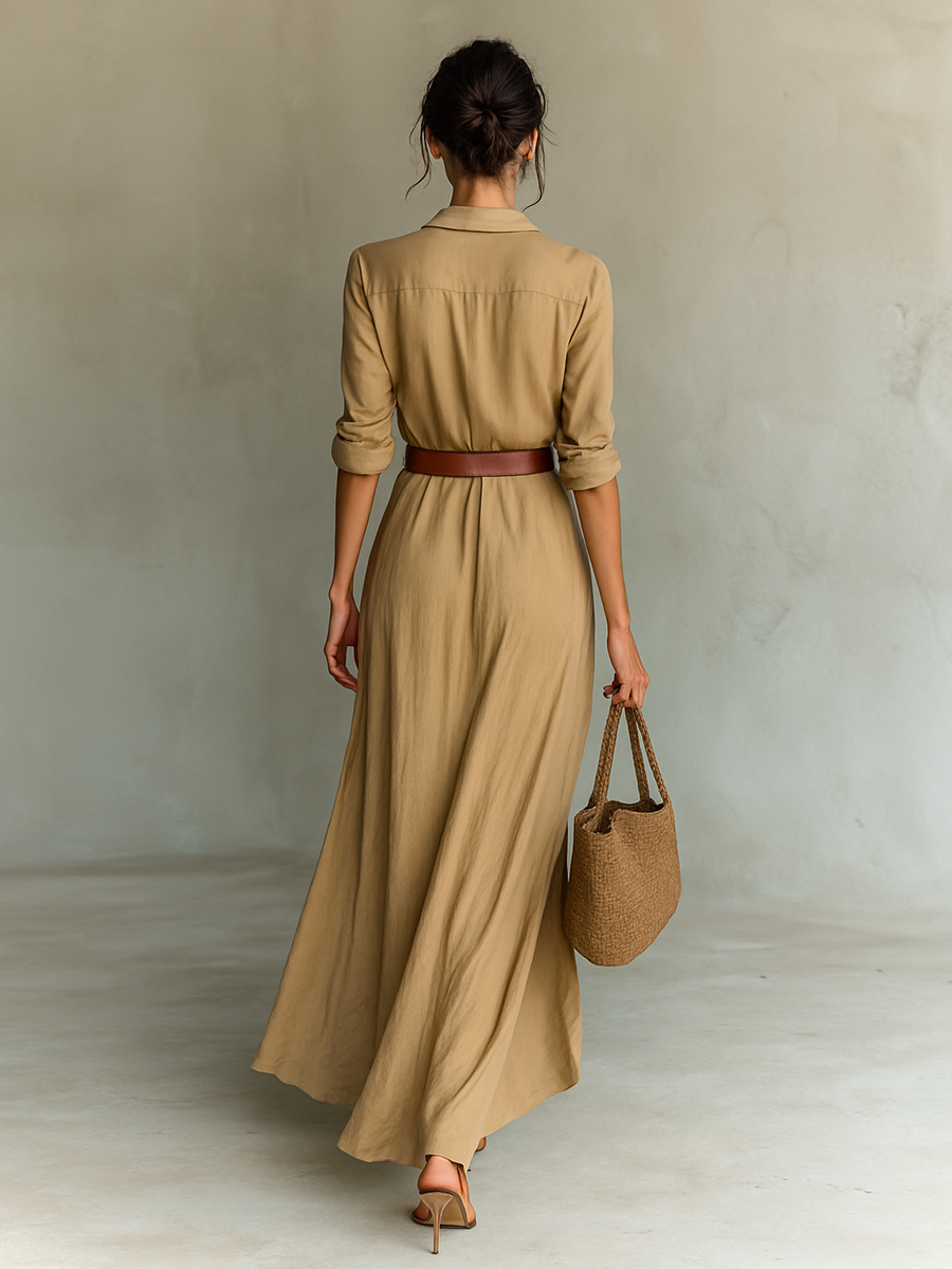 Guadalupe | Vestido Largo de Solapas con Cinturón