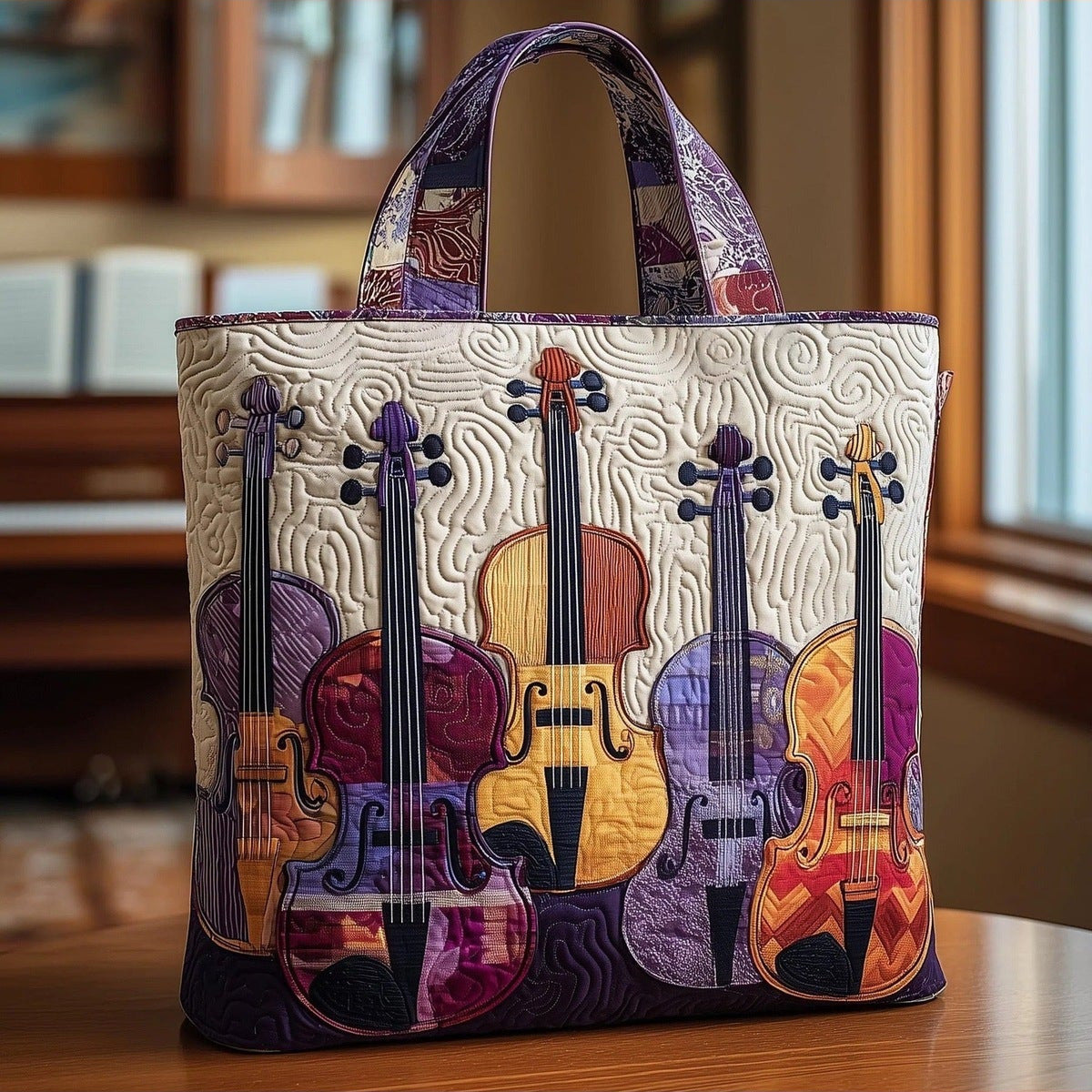 Bolso tote acolchado con violines