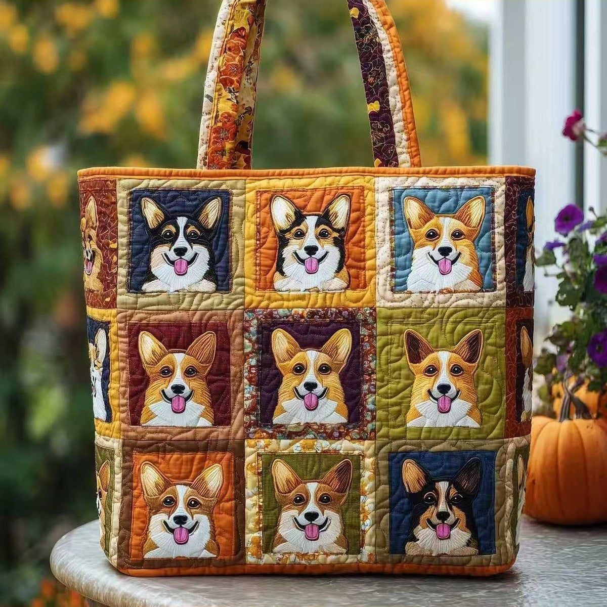 Bolso tote acolchado con corgis