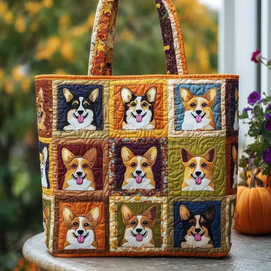 Bolso tote acolchado con corgis