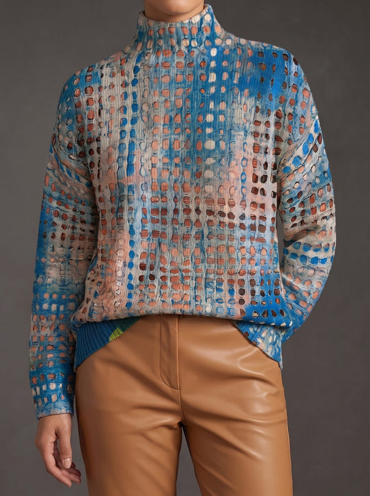 Elena™ | Jersey de Cuello Alto Celosía Índigo