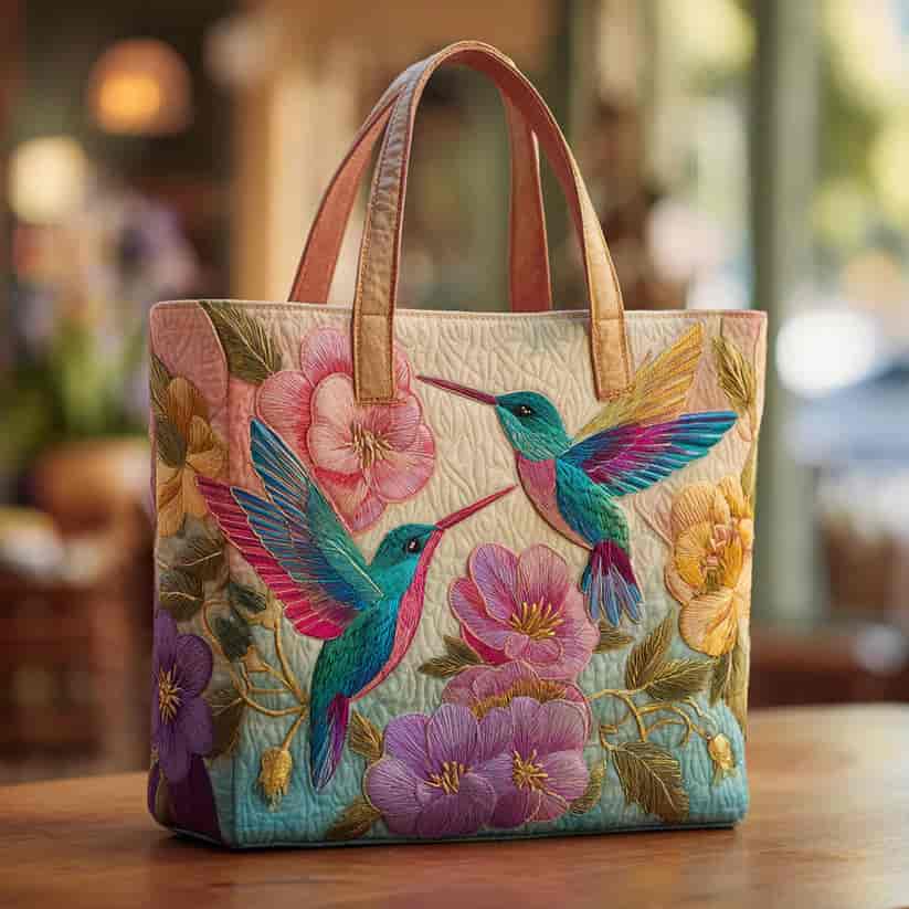Ermintrude™ | Bolso Tote Acolchado Jardín de Colibríes