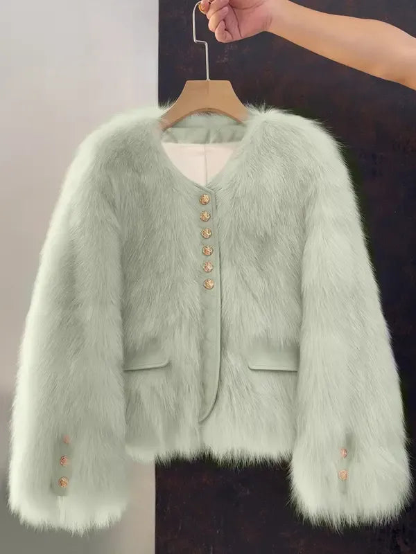 Carlota | Chaqueta Corta Efecto Pelo con Cuello Amplio