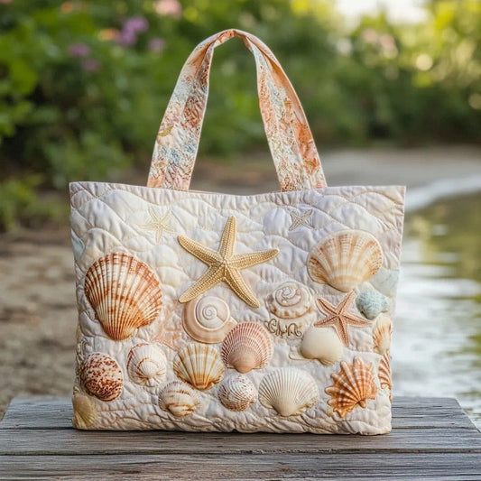 Bolso tote acolchado con conchas y estrellas de mar