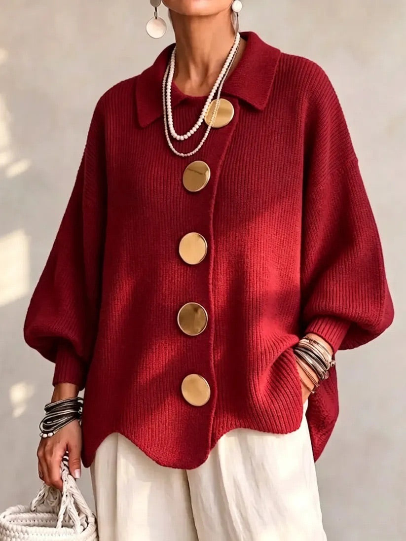 Victoria | Cárdigan Oversize con Cuello y Botones Dorados