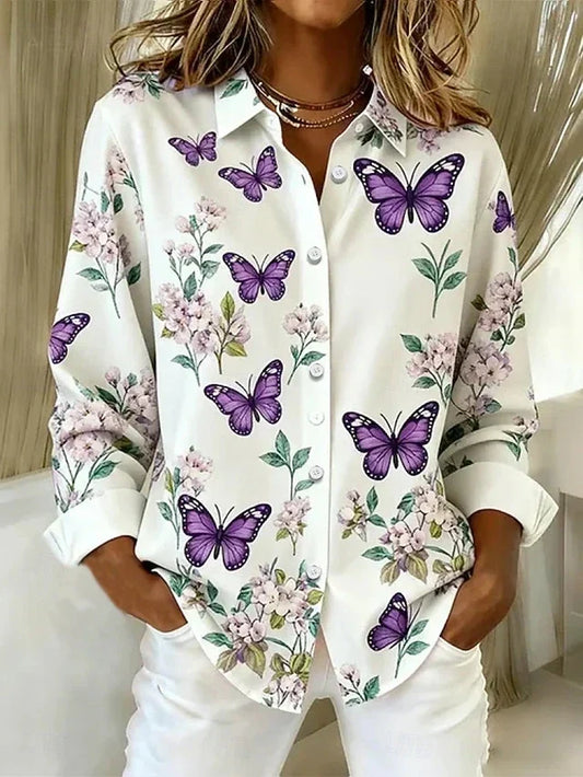 Dalia | Blusa con Estampado de Mariposas y Botones