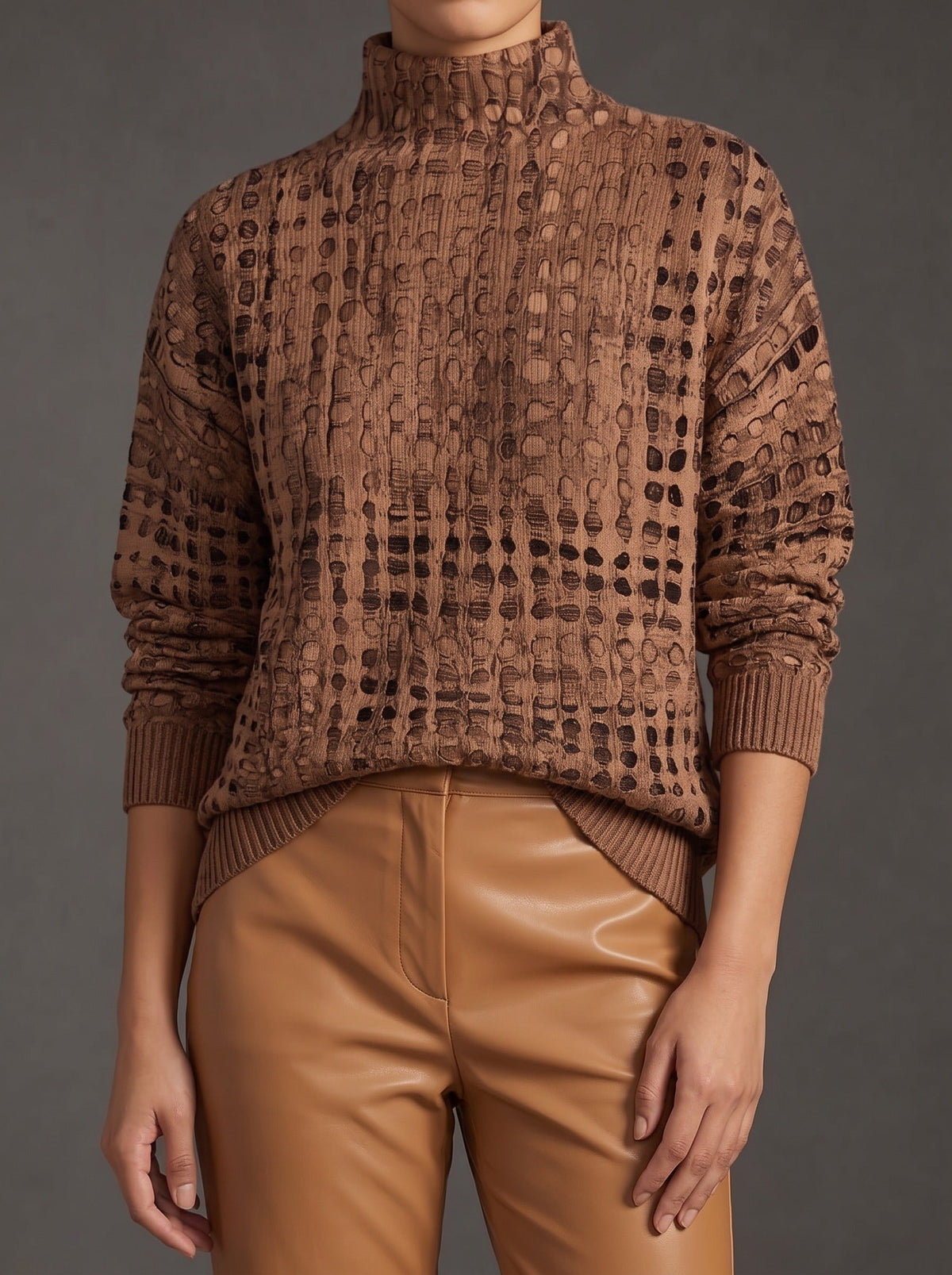 Marina™ | Jersey de Cuello Alto Celosía Castaño