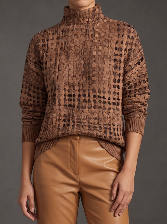 Marina™ | Jersey de Cuello Alto Celosía Castaño