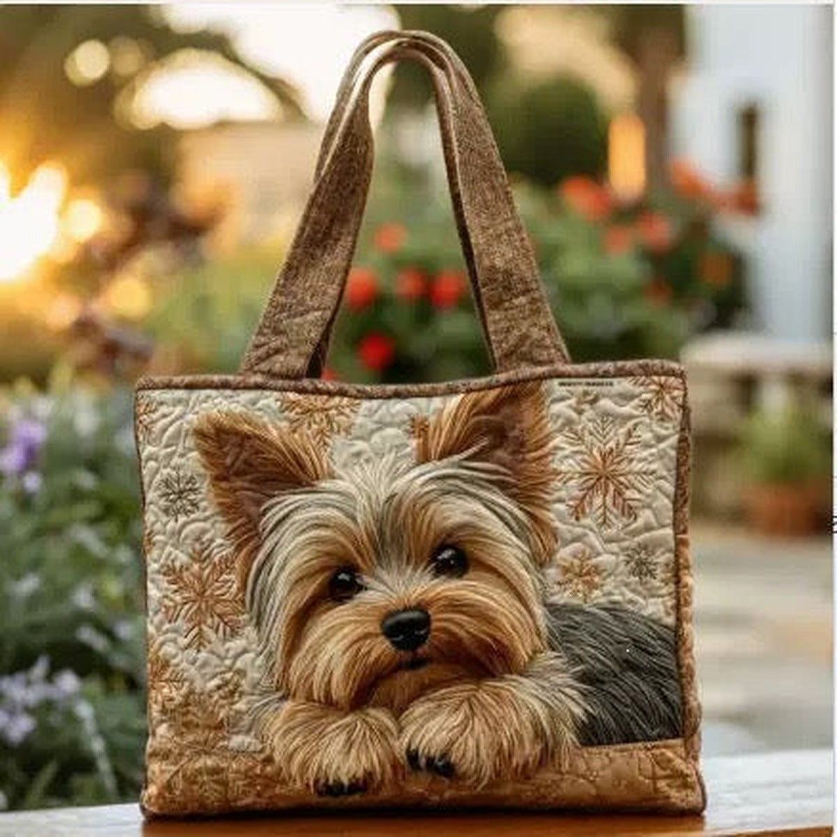 Bolso tote acolchado con yorkshire terrier