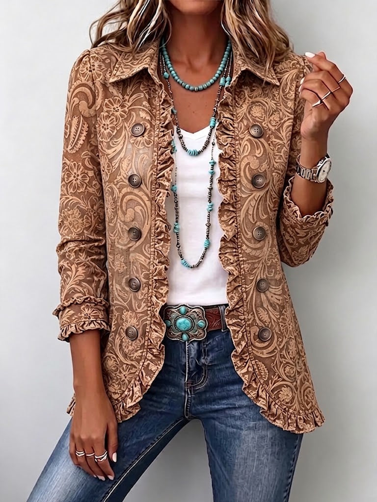 Candelaria | Chaqueta Floral Vintage con Volantes