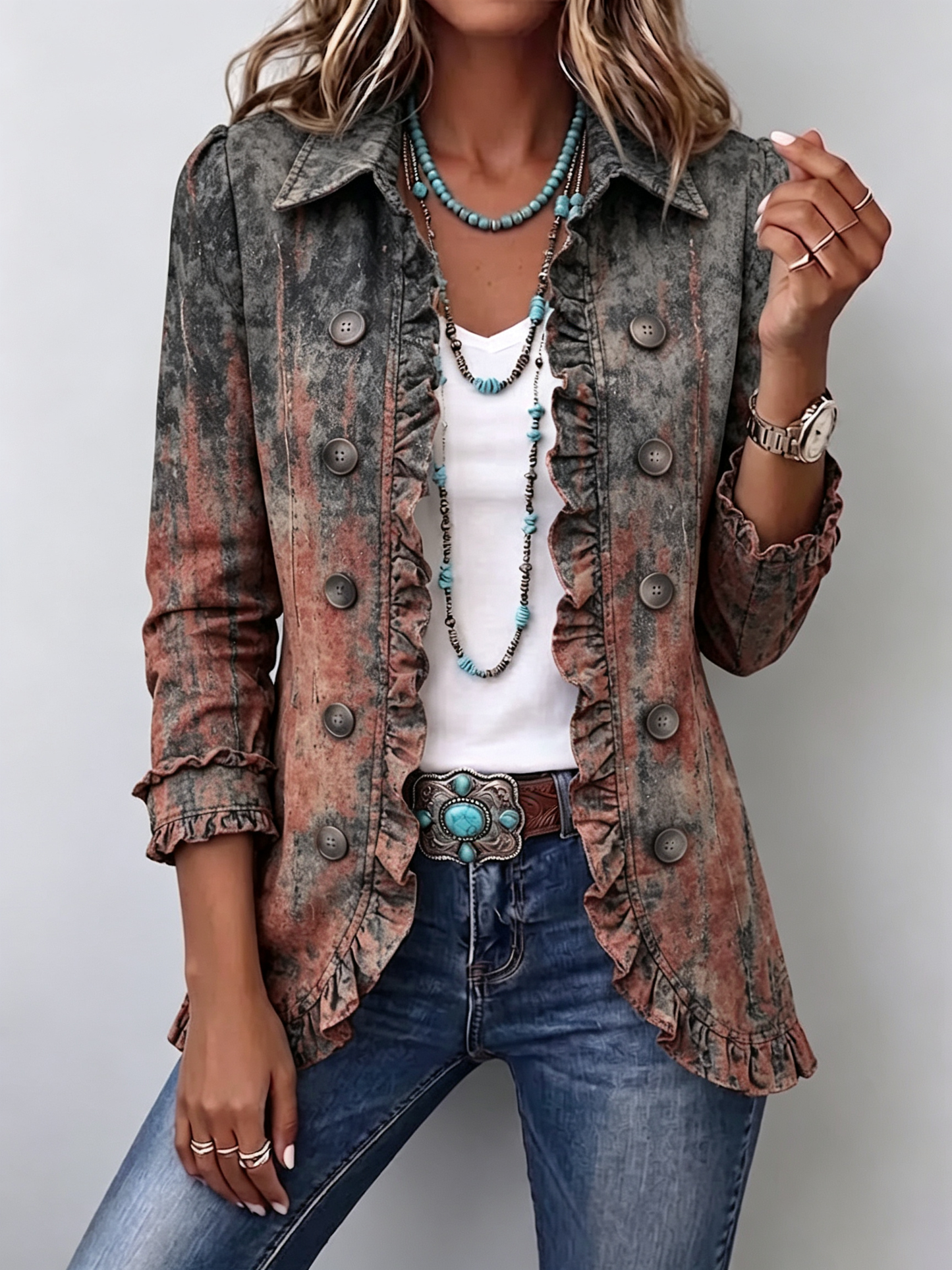 Aurora | Chaqueta Degradado Texturizado con Volantes