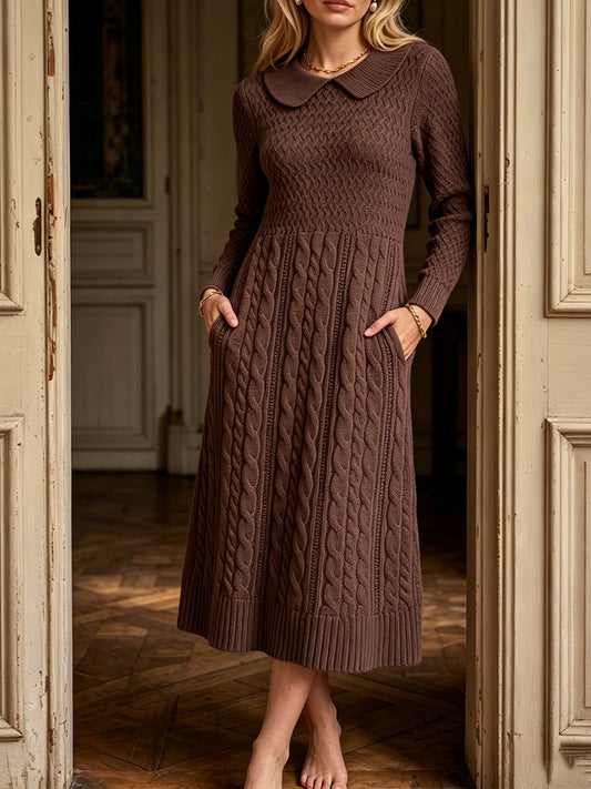 Remedios | Vestido Midi de Punto Trenzado con Cuello