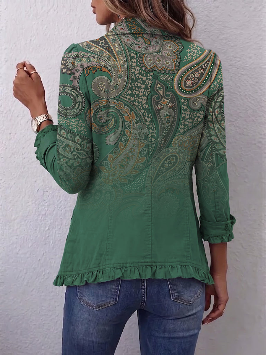Teodora | Chaqueta Cachemira Verde con Volantes