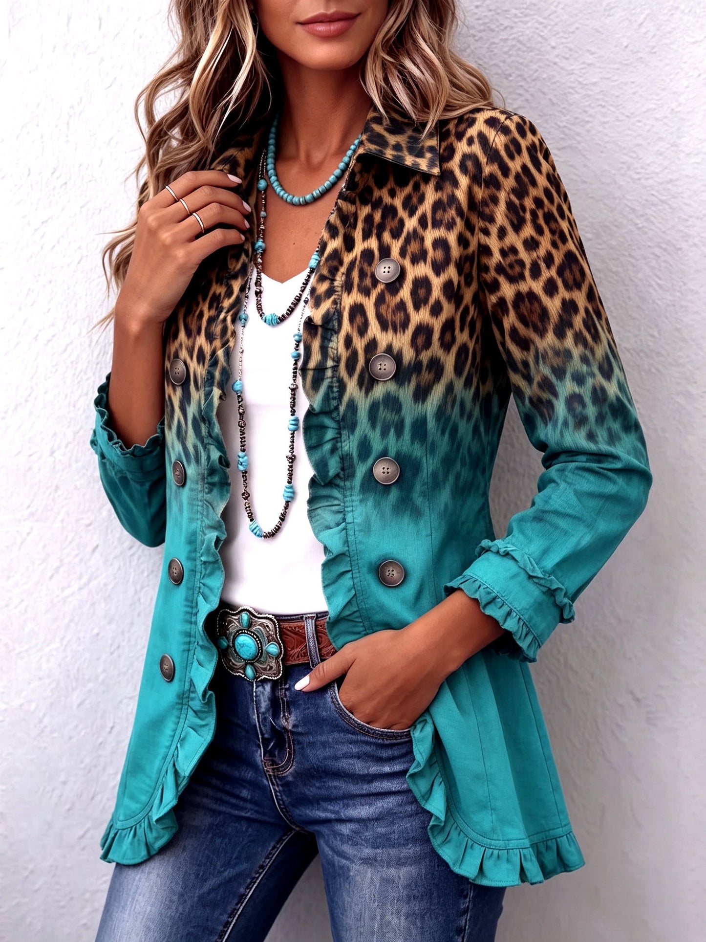 Herminia | Chaqueta Blazer Leopardo Degradado con Volantes