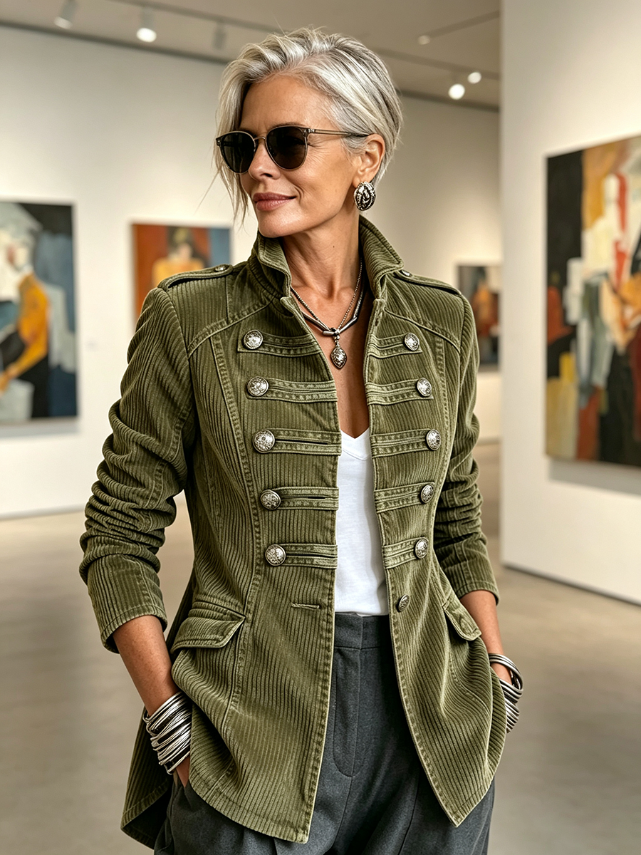 Chaqueta Militar de Pana Verde Oliva