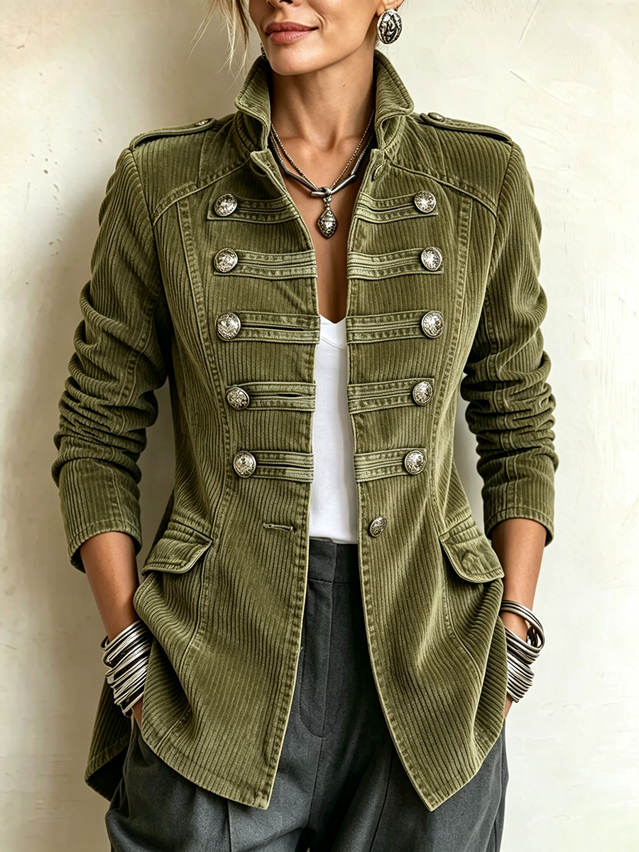 Chaqueta Militar de Pana Verde Oliva