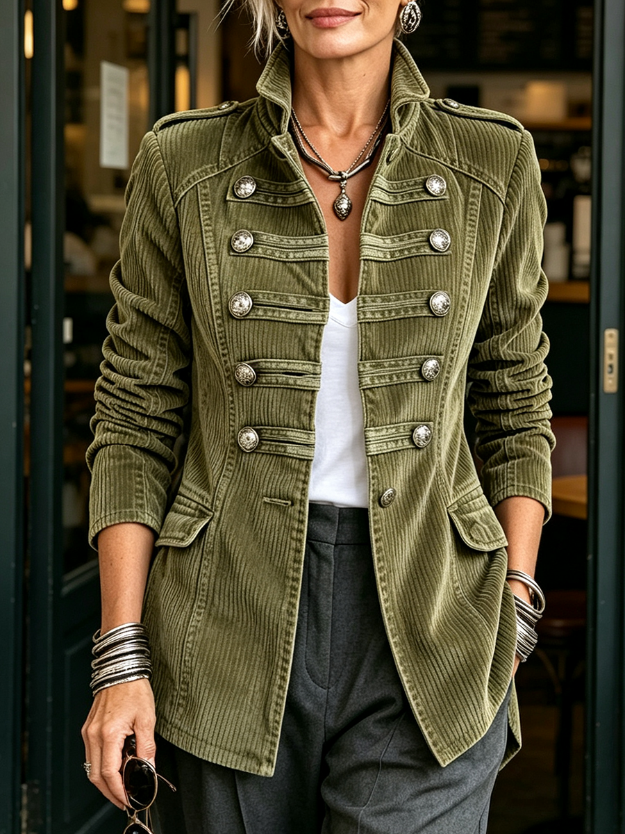 Chaqueta Militar de Pana Verde Oliva