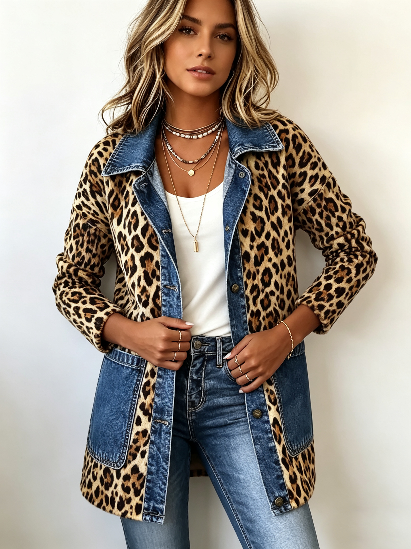 Nieves | Chaqueta Larga de Leopardo con Vaquero