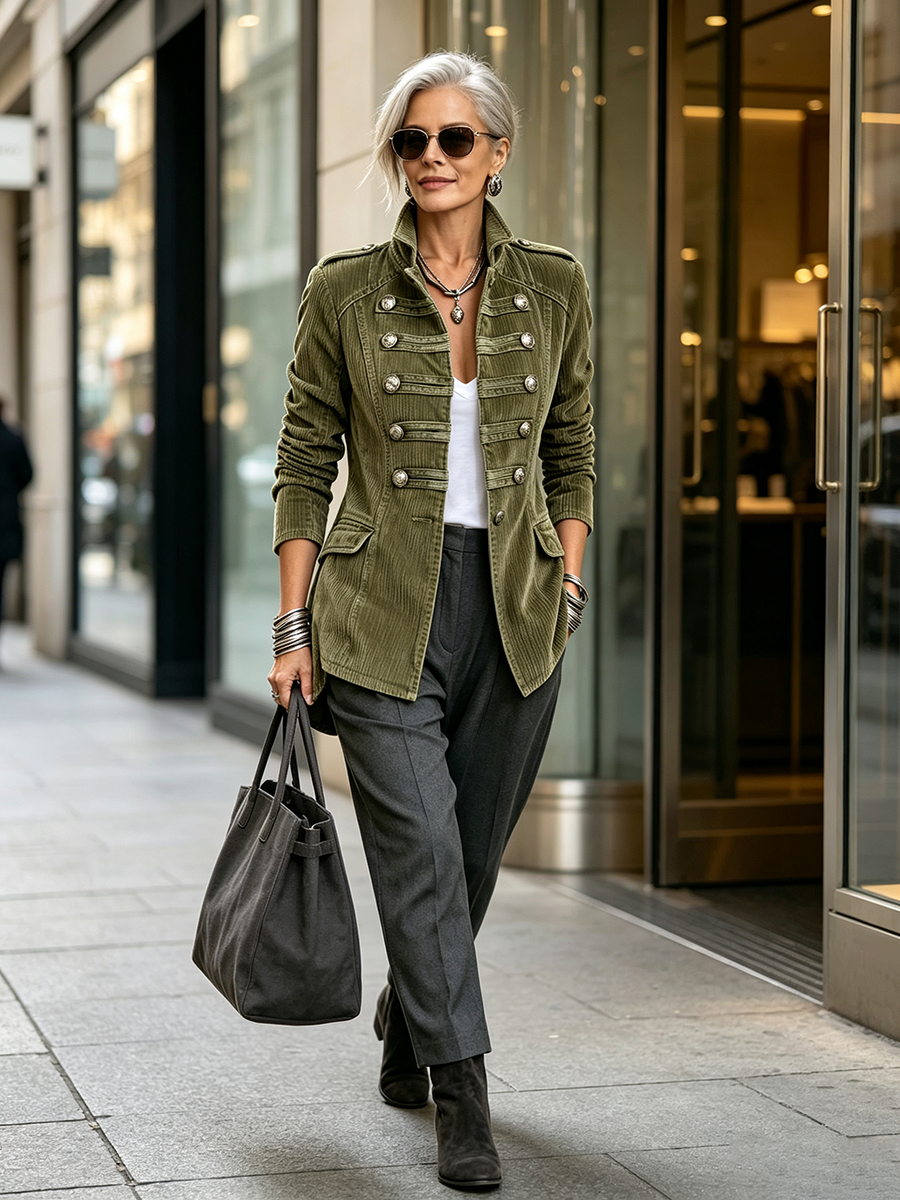 Chaqueta Militar de Pana Verde Oliva